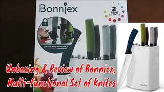 Bonniex Kitchen Knives Set 5-Piece, Safety Knife Lock Design Block, Suitable for Family with Kids