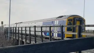Northern Class 158 passes through Teesside Airport Station (with a honk)