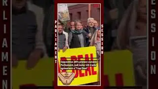 Opposition MPs protest outside Parliament, call India&ndash;US trade agreement a &lsquo;Trap Deal&rsquo;