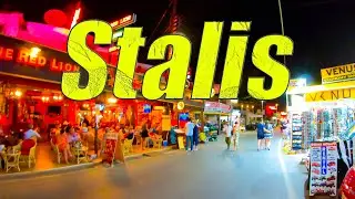 Nightlife of Stalis, Crete Greece 2021, Walking Tour, 4K UHD