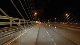 Second Severn crossing Bridge roadworks at night, M4 Prince of Wales Bridge