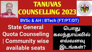 TANUVAS ADMISSION 2023 | State General Quota | Community wise available seats