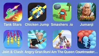 Tank Stars, Chicken Jump,Smashers.io, Jumanji,Join Clash, Angry Gran Run, I Am The Queen,Countmaster