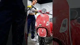 From Dirty to Glossy in 8 Seconds | Red italian scooter Bike Wash ASMR #shorts #satisfying #fyp