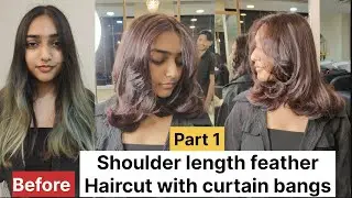 Shoulder length feather haircut with curtain bangs tutorial/step by step #hair  #haircutexpert