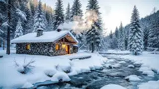 Snowy Forest Cabin by the River &ndash; Relaxing Piano & Soft Strings | Winter Ambience for Focus & Sleep