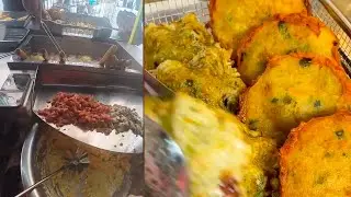 Cooking deep fried rice cakes with oyster and meat fillings. yummy street food.
