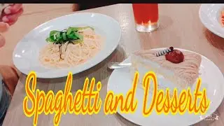 Spaghetti Mentai Mont Blanc cake & Ice Peach Tea
