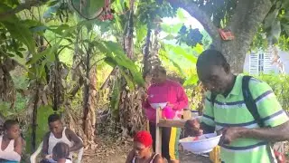 cooking with Groung god Ackee and saltfish with dumpling and banana outdoor cooking