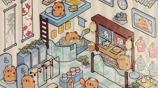 ASMR 3D STEREOSCOPIC LANDSCAPE CREATION STICKER : CUTE CAPYBARA BATH HOUSE #diy #sticker #asmr 
