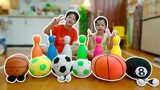 Learn Different Sport Ball Names for Toddlers with Play Ball Pillow and Bowling Pins