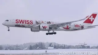 🇨🇭 20 Minutes ZURICH Airport WINTER plane spotting | Snowy Arrivals (ZRH/LSZH)