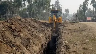 JCB Backhoe Widening Road Construction -JCB Backhoe Making Drain and Working For Raod Construction.