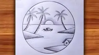 Beautiful Sunrise Scenery / sea with Scenery drawing in Circle 