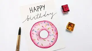 Watercolor donut birthday card painting tutorial for beginners » Fun & Easy birthday card ideas
