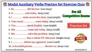 Modal Auxiliary Verbs practice set | Modal Auxiliary verbs exercise | Modal Auxiliary verbs quiz