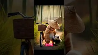 A cat is walking on the road when she meets a panda PART 1 #shorts #aishortsvideo #catvideo #cat