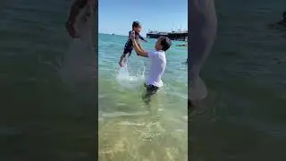 Baby Bath in Sea #baby #father #fun