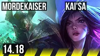 MORDEKAISER & Seraphine vs KAI'SA & Rakan (ADC) | 58k DMG, 65% winrate, 14/6/18 | NA Master | 14.18