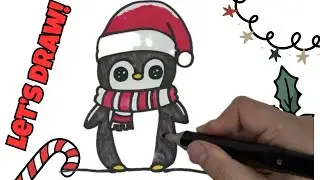 Drawing a CUTE CHRISTMAS PENGUIN 🎄🐧 Easy & Cozy Holiday Art Tutorial!