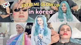 BEAUTY GLOW UP IN KOREA 🇰🇷 skin treatments, color analysis, dyeing hair blue, lip blush, head spa 💖