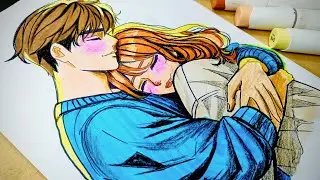 💞Как нарисовать романтическую аниме-пару, обнимающуюся в объятиях | Пошаговый рисунок эмоциональн...