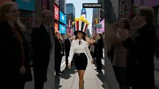 Fashion Model in Times Square Wearing Popcorn Maker Hat | Funny Street Fashion