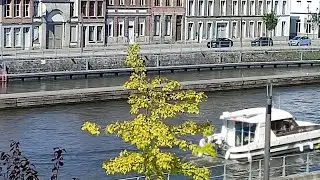 YACHT TURN on the River L'Escaut Tournai.