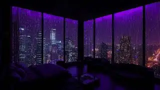 Luxury NYC Apartment at Night – Cozy Bedroom, Neon City Glow & Calm Rain Sounds