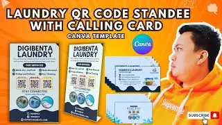 LAUNDRY BUSINESS QR CODE STANDEE WITH CALLING CARD 5 DESIGNS | CANVA TEMPLATE