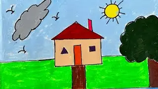 A House Drawing | step by step | Easy Nature house drawing #2