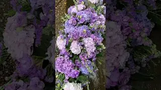 A Gentle Farewell in Lilac and Lavender with hydrangeas in a coffin spray #hydrangea #funeralflowers