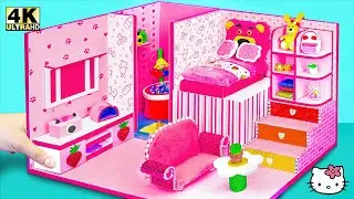 How To Make Pink Bear House with Cutest Lotso Bed from Polymer Clay, Cardboard🍓DIY Miniature House