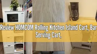 Review HOMCOM Rolling Kitchen Island Cart, Bar Serving Cart, Compact Trolley on Wheels with Wood Top