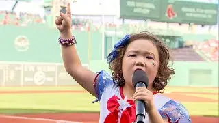 Mirabel P Weston, with her mighty voice, passionately delivers the National Anthem at Fenway Park