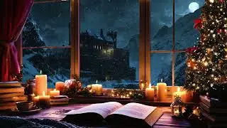 Window View Over a Snowy Cathedral Town ❄️ Dark Academia Winter Ambience for Reading & Writing