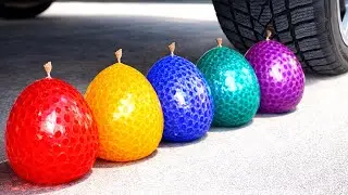 Experiment Car vs Colorful Orbeez in Water Balloons 🚗💥 | Crushing Crunchy & Soft Things by Car!