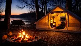 Wild Boar Came Near My Tent at Night | Cold Lakeside Camping