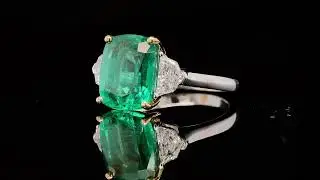 3.83ct Emerald Cushion Ring with Cadillac Diamonds - Orogem Jewelers