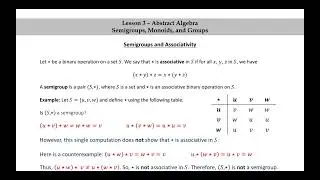 Pure Math - Lesson 3 - Abstract Algebra - Part 2 -  Semigroups and Associativity