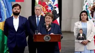 Presidente Gabriel Boric entrega declaración a los medios junto a la expresidenta Michelle Bachelet