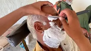 ASMR Fast Shaving with Straight Razor | Oln Man Clean Shave in Barbershop