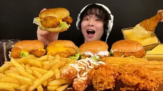 ASMR KFC Новый Чизбургер и Картофель фри‼️【субтитры/Мукбанг/Звуки еды】