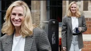 Julia Roberts sports brighter blonde hair as she's seen on the set of her new movie After the Hunt f