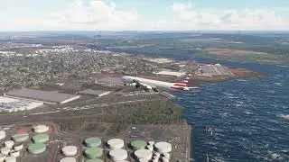 American Airlines Boeing 777 completes a stable landing at sunny Newark Liberty!