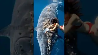 Female diver helps clean barnacles from whale#instrumental #ringtone #music #love #aiart #ainimation