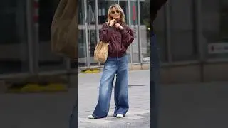 The Perfect Casual Look: Bomber Jacket + Wide-Leg Jeans ✨ #fashiontrends #streetstyle #ootd