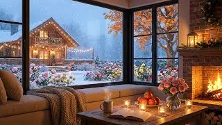 Cozy Winter Coffee Shop Ambience ❄️ Smooth Jazz Piano & Crackling Fireplace for Studying