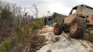 Brian Hutchins stretched backhalfed 1-ton TJ crawling Walden&rsquo;s Ridge off trail 75 at Windrock Park!