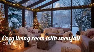 Cozy Living Room with Snowfall — Christmas Ambience